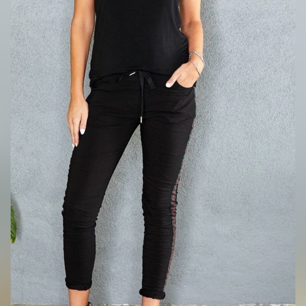 Venti6 Black Joggers with Red and Green Stripes